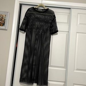 Crochet and pearl black dress